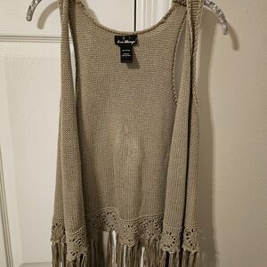 Beige Knit Fringe Tank Top